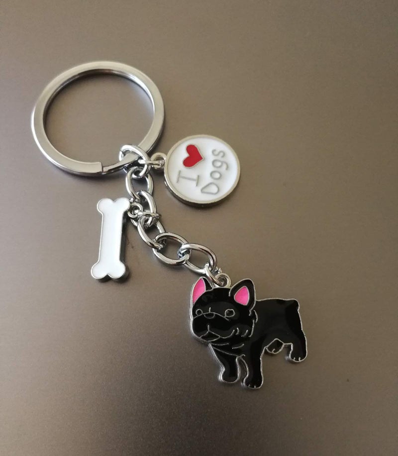 BECHANMIG Keychains,Lovely Dog Key-ring Portable Metal Keychain Keyring Key Decor Car Keyring Tag (Black French Bulldog) - Image 5